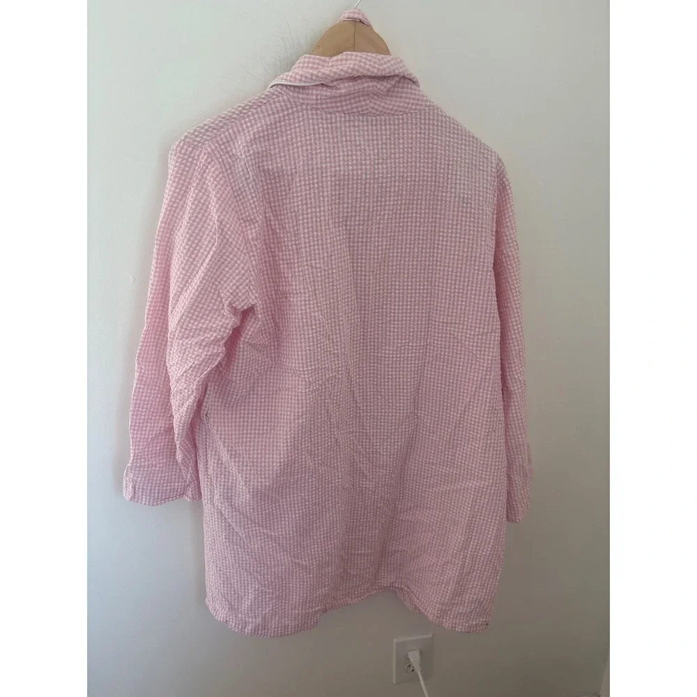 The Company Store‎ Pink Gingham Seersucker Cotton Robe Shawl Collar Medium